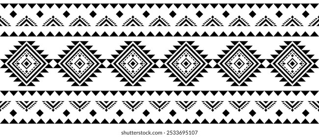Ancient echoes Aztec geometric abstract seamless patterns southwest Navajo Native American tribal ethnic modern black and white for textile printing