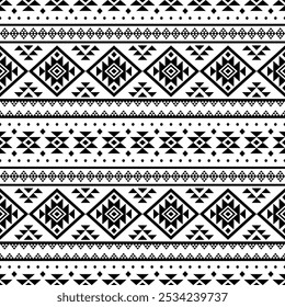 Ancient echoes Aztec geometric abstract seamless patterns southwest Navajo Native American tribal ethnic modern black and white for textile printing