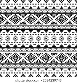 Ancient echoes Aztec geometric abstract seamless patterns southwest Navajo Native American tribal ethnic modern black and white for textile printing