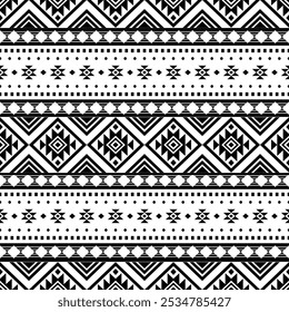 Ancient echoes Aztec geometric abstract seamless patterns southwest Navajo Native American tribal ethnic modern black and white for textile printing