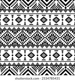 Ancient echoes Aztec geometric abstract seamless patterns southwest Navajo Native American tribal ethnic modern black and white for textile printing