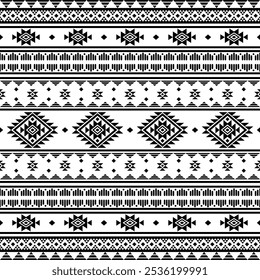 Ancient echoes Aztec geometric abstract seamless patterns southwest Navajo Native American tribal ethnic modern black and white for textile printing