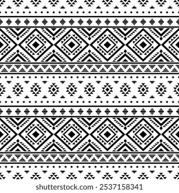 Antike Echos Aztec geometrische abstrakte nahtlose Muster Südwesten Navajo Indianer Stamm ethnisch modern schwarz-weiß für Stoffdruck