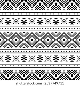 Ancient echoes Aztec geometric abstract seamless patterns southwest Navajo Native American tribal ethnic modern black and white for textile printing