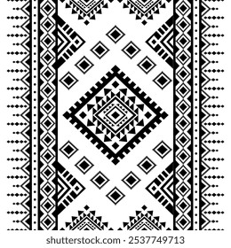 Ancient echoes Aztec geometric abstract seamless patterns southwest Navajo Native American tribal ethnic modern black and white for textile printing