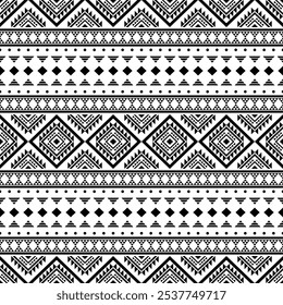 Ancient echoes Aztec geometric abstract seamless patterns southwest Navajo Native American tribal ethnic modern black and white for textile printing