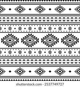 Ancient echoes Aztec geometric abstract seamless patterns southwest Navajo Native American tribal ethnic modern black and white for textile printing