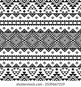 Ancient echoes Aztec geometric abstract seamless patterns southwest Navajo Native American tribal ethnic modern black and white for textile printing
