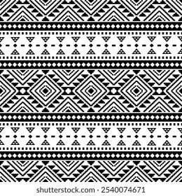 Ancient echoes Aztec geometric abstract seamless patterns southwest Navajo Native American tribal ethnic modern black and white for textile printing