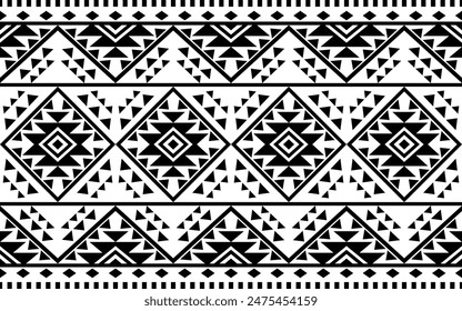 Ancient echoes Aztec geometric seamless patterns southwest Navajo Native American tribal ethnic black and white for textile printing