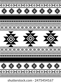 Ancient echoes Aztec geometric seamless patterns southwest Navajo Native American tribal ethnic black and white for textile printing