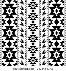 Ancient echoes Aztec geometric seamless patterns southwest Navajo Native American tribal ethnic black and white for textile printing