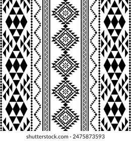 Ancient echoes Aztec geometric seamless patterns southwest Navajo Native American tribal ethnic black and white for textile printing