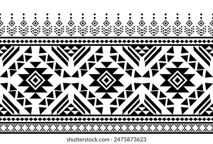 Ancient echoes Aztec geometric seamless patterns southwest Navajo Native American tribal ethnic black and white for textile printing