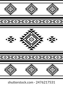 Ancient echoes Aztec geometric seamless patterns southwest Navajo Native American tribal ethnic black and white for textile printing