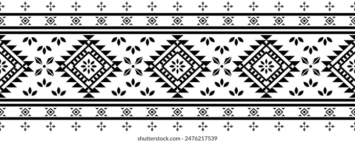 Ancient echoes Aztec geometric seamless patterns southwest Navajo Native American tribal ethnic black and white for textile printing