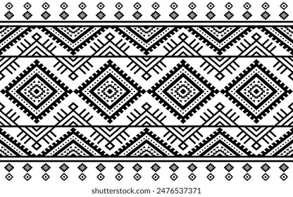 Ancient echoes Aztec geometric seamless patterns southwest Navajo Native American tribal ethnic black and white for textile printing