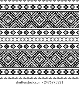 Ancient echoes Aztec geometric seamless patterns southwest Navajo Native American tribal ethnic black and white for textile printing