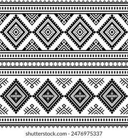 Ancient echoes Aztec geometric seamless patterns southwest Navajo Native American tribal ethnic black and white for textile printing