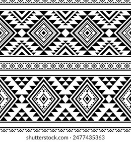 Ancient echoes Aztec geometric seamless patterns southwest Navajo Native American tribal ethnic black and white for textile printing
