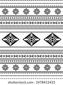 Ancient echoes Aztec geometric seamless patterns southwest Navajo Native American tribal ethnic black and white for textile printing