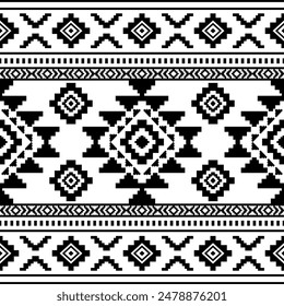 Ancient echoes Aztec geometric seamless patterns southwest Navajo Native American tribal ethnic black and white for textile printing