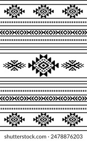 Ancient echoes Aztec geometric seamless patterns southwest Navajo Native American tribal ethnic black and white for textile printing