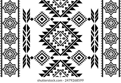 Ancient echoes Aztec geometric seamless patterns southwest Navajo Native American tribal ethnic black and white for textile printing