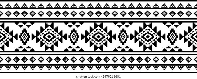 Antiguos ecos Azteca geométrica sin costuras patrones suroeste navajo nativo americano tribal étnico negro y blanco para la impresión textil