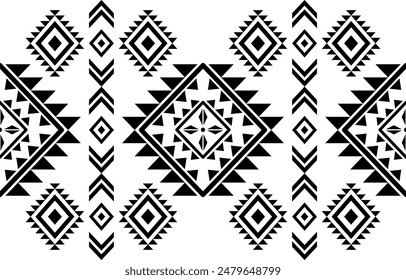 Ancient echoes Aztec geometric seamless patterns southwest Navajo Native American tribal ethnic black and white for textile printing