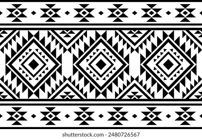 Ancient echoes Aztec geometric seamless patterns southwest Navajo Native American tribal ethnic black and white for textile printing