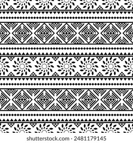 Ancient echoes Aztec geometric seamless patterns southwest Navajo Native American tribal ethnic black and white for textile printing