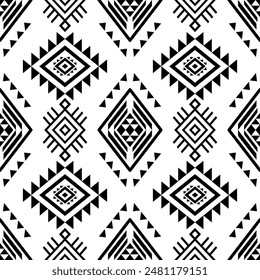Ancient echoes Aztec geometric seamless patterns southwest Navajo Native American tribal ethnic black and white for textile printing