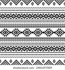 Ancient echoes Aztec geometric seamless patterns southwest Navajo Native American tribal ethnic black and white for textile printing