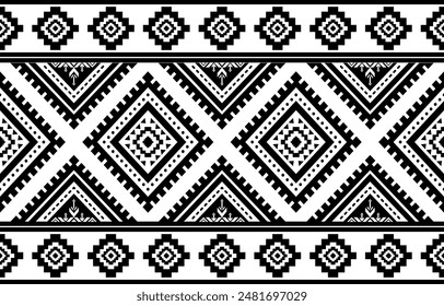 Antiguos ecos Azteca geométrica sin costuras patrones suroeste navajo nativo americano tribal étnico negro y blanco para la impresión textil