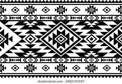 Ancient echoes Aztec geometric seamless patterns southwest Navajo Native American tribal ethnic black and white for textile printing