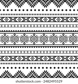 Ancient echoes Aztec geometric seamless patterns southwest Navajo Native American tribal ethnic black and white for textile printing