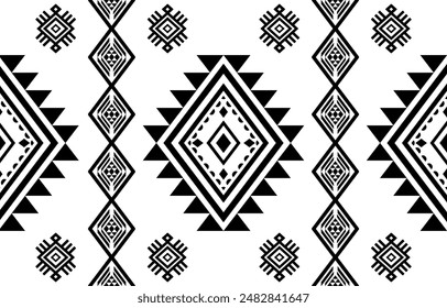 Ancient echoes Aztec geometric seamless patterns southwest Navajo Native American tribal ethnic black and white for textile printing