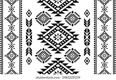 Antiguos ecos Azteca geométrica sin costuras patrones suroeste navajo nativo americano tribal étnico negro y blanco para la impresión textil