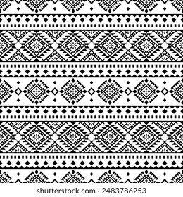 Ancient echoes Aztec geometric seamless patterns southwest Navajo Native American tribal ethnic black and white for textile printing