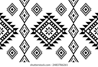 Ancient echoes Aztec geometric seamless patterns southwest Navajo Native American tribal ethnic black and white for textile printing
