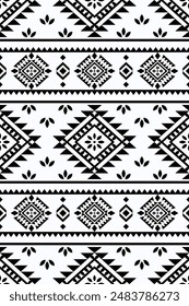 Ancient echoes Aztec geometric seamless patterns southwest Navajo Native American tribal ethnic black and white for textile printing