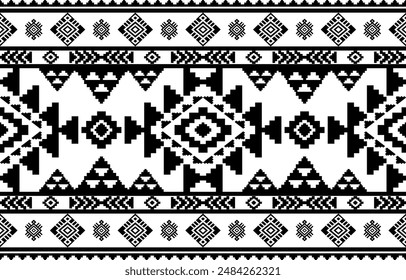 Ancient echoes Aztec geometric seamless patterns southwest Navajo Native American tribal ethnic black and white for textile printing