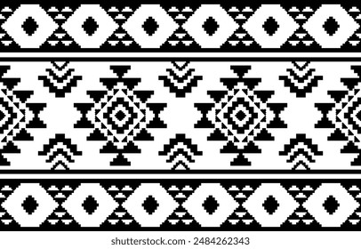 Ancient echoes Aztec geometric seamless patterns southwest Navajo Native American tribal ethnic black and white for textile printing