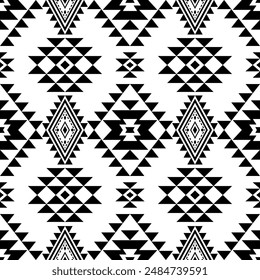 Ancient echoes Aztec geometric seamless patterns southwest Navajo Native American tribal ethnic black and white for textile printing