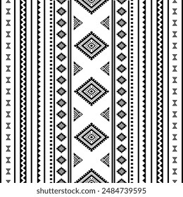 Ancient echoes Aztec geometric seamless patterns southwest Navajo Native American tribal ethnic black and white for textile printing