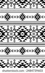 Ancient echoes Aztec geometric seamless patterns southwest Navajo Native American tribal ethnic black and white for textile printing