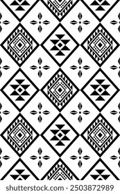Los antiguos ecos de patrones geométricos aztecas sin costuras al suroeste de los navajos indígenas de América del Norte de origen étnico blanco y negro para la impresión textil