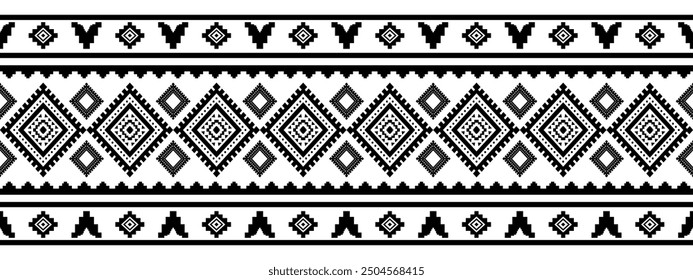 Ancient echoes Aztec geometric seamless patterns southwest Navajo Native American tribal ethnic black and white for textile printing