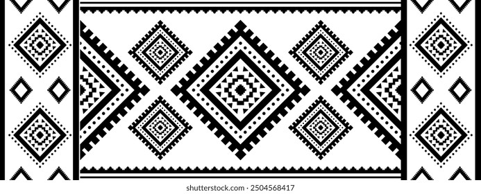 Ancient echoes Aztec geometric seamless patterns southwest Navajo Native American tribal ethnic black and white for textile printing